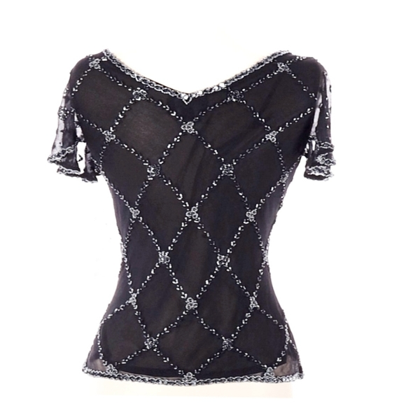 ♥️SOLD♥️Adrianna Papell Evening Wear Silk Bead Blk Blouse - Picture 7 of 13